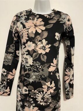Felicity & Coco Black Floral Long-Sleeve Dress with Blush and Cream Blooms